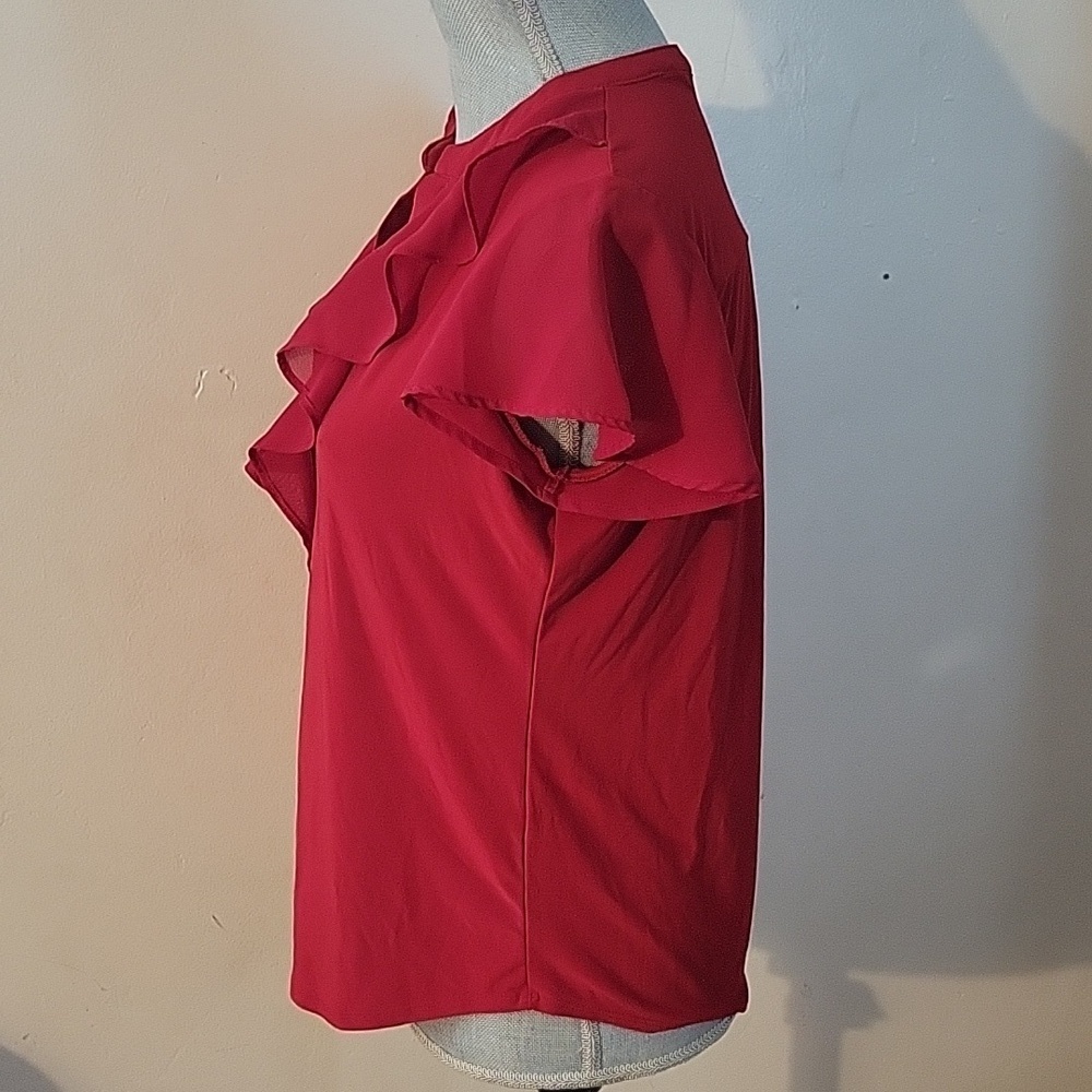 Perception Concept Ruffled, Button Up Red Blouse, Size: S - Picture 5 of 10